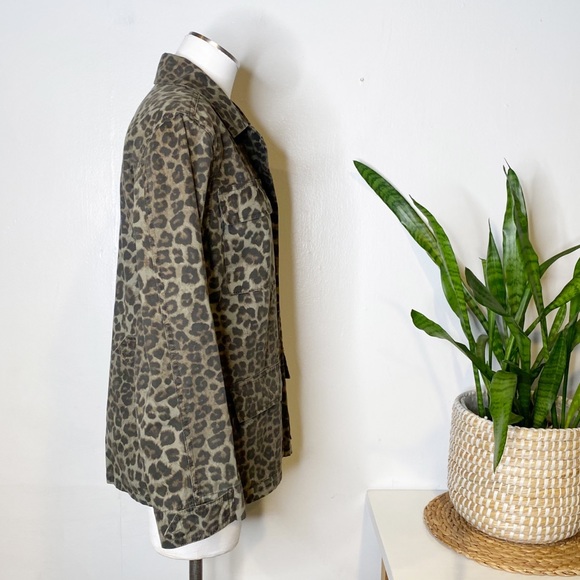 Good American | Sage Leopard Animal Print Safari Utility Cargo Chore Jacket - Picture 3 of 14